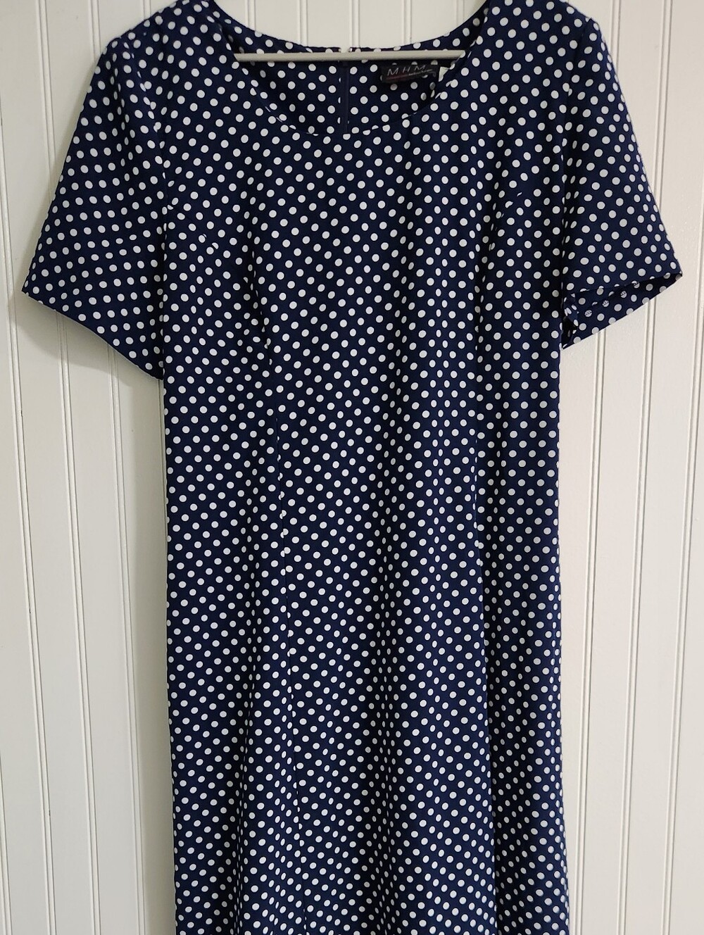 Navy Polka Dot Short-Sleeve Midi Dress M.H.M Melissa Harper Sz 18